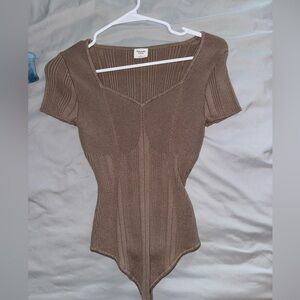 Abercrombie Short Sleeve Knit Sweetheart Neckline Bodysuit Size Size Tan